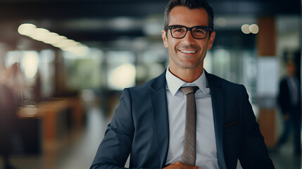 Fototapeta premium Smiling Business Man Photography for Ads in an Office room