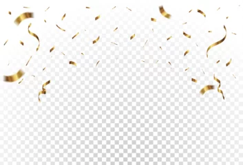 Foto op Aluminium Lots of falling golden confetti with ribbons falling on a celebration & party background.  Vector .eps 10 © mukhamad