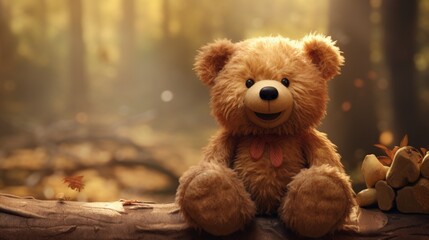 A digital portrayal of a charming teddy bear with a heartwarming smile, captured in high definition, showcasing its soft fur and adorable features,