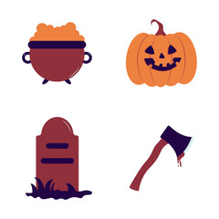 Hand Drawn Cute Halloween Illustration. Isolated On White Background. Vector Illustration Set.