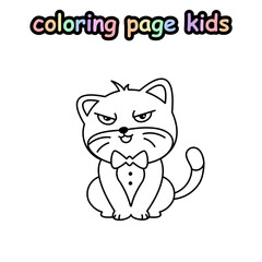 cat in bow tie coloring page kids
