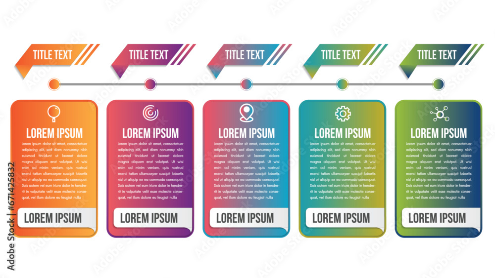 Poster business infographic road design template with icons colorful pin pointer and 5 numbers options. can