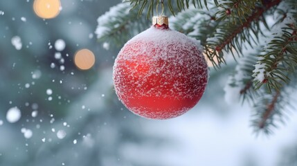 Christmas and New Year holiday background. Christmas decorations ball hanging on the Christmas tree. Xmas festive