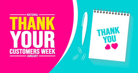 January is Thank Your Customers Week background template. Holiday concept. background, banner, placard, card, and poster design template with text inscription and standard color. vector illustration.