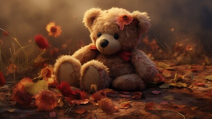 A lifelike and nostalgic digital illustration of a teddy bear, emphasizing its comforting nature and stitched details, with a warm, familiar charm, akin to an HD photo