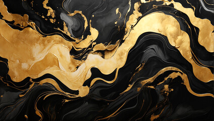 golden and black liquid marble background. 3d wallpaper for wall frames (Generative Ai)