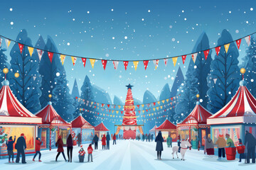 Christmas festival celebration fair in the winter - obrazy, fototapety, plakaty