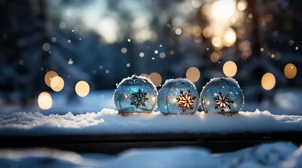 Fotobehang Boule de neige avec un fond de noël  © jp