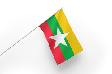 3d illustration flag of Myanmar. Myanmar flag waving isolated on white background with clipping path. flag frame with empty space for your text.