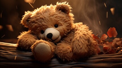 An intricately designed digital representation of a teddy bear, emphasizing its comforting presence, plush appearance, and endearing features, as though photographed in high definition