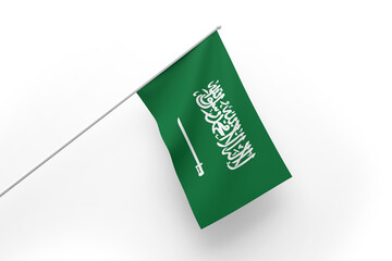 3d illustration flag of Saudi Arabia. Saudi Arabia flag waving isolated on white background with clipping path. flag frame with empty space for your text.