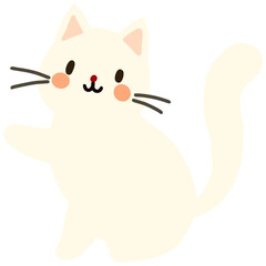 A cute cat with rosy cheeks, and a happy expression. It has a long, curved tail.