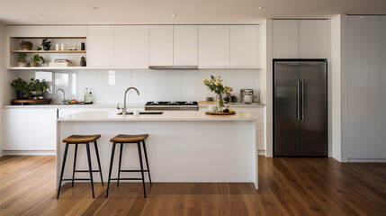 Modern Contemporary kitchen room interior .white and wood material