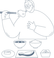 An elderly man is coughing while eating.