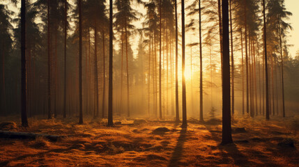 Obraz premium Autumn forest shining in the late afternoon sunlight