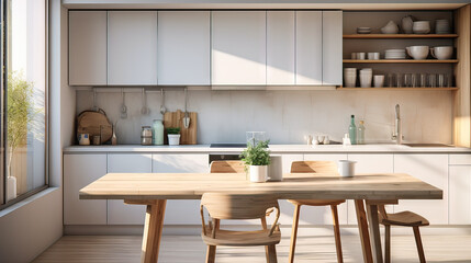 Modern kitchen interior with furniture,kitchen interior with white wall.