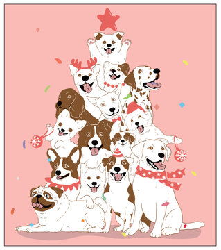 Christmas dogs, Merry Christmas and a happy New Year. dog Christmas tree