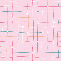 christmas seamless pattern with stripes and stars on pink background for wallpaper, gift wrapping paper, scrapbooking, textile prints, holiday decor, etc. EPS 10