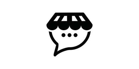 Shopping store logo with chat bubble. Vector illustration of online icon shopping store with chat bubble. online shopping conversation in white background