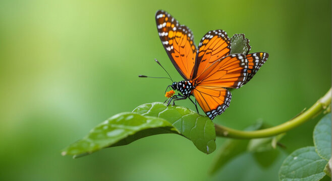 A simple wonder of nature, a beautiful orange viceroy or monarch butterfly sitting on a lizard closeup. It illustrates 