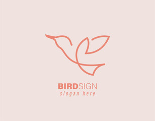 Bird silhouette logo. Vector abstract minimalistic illustration flying fowl.