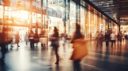 Fototapeta premium Blurred image of business people walking in the lobby of a modern office building