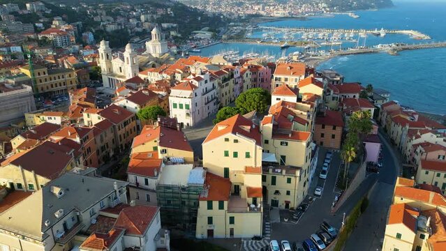 Aerial view of Porto Maurizio on the Italian Riviera in the province of Imperia, Liguria, Italy