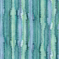 Watercolor seamless striped pattern. Grunge texture of paint smudges. Endless tie dye background in blue and green color. Laconic print.