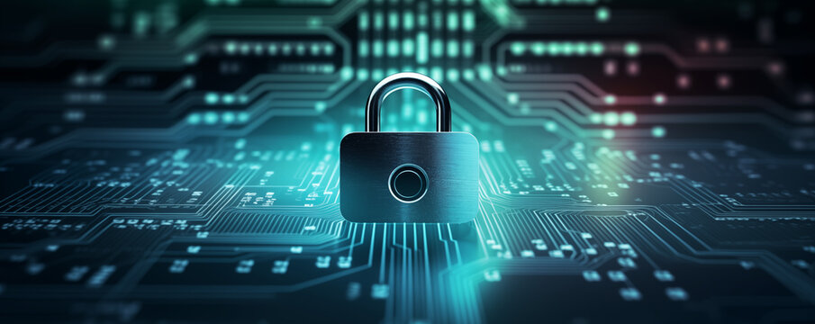 Secure connection or cybersecurity service concept of compute motherboard and safety lock with login and connecting verified credentials 