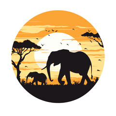 Elefanten bei Sonnenuntergang in der Savanne
