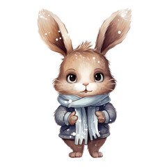 Adorable Bunny in Watercolor: Holiday Magic on transparent background, png
