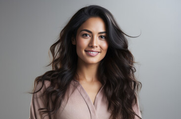 Fototapeta premium Portrait of a young beautiful woman with long hair