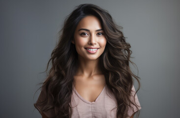 Obraz premium Portrait of a young beautiful woman with long hair