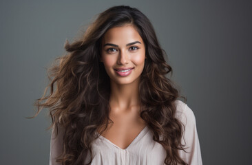 Fototapeta premium Portrait of a young beautiful woman with long hair