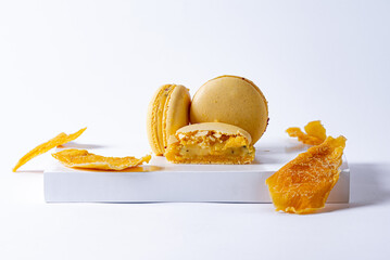 Colorful French Macarons on White Background