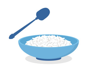 Rice bowl and spoon on white background vector.
