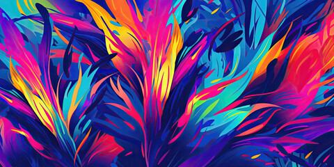 Floral or flame-like shapes in neon colors