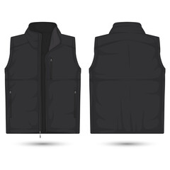 Black vest jacket template front and back view. Vector illustration - obrazy, fototapety, plakaty