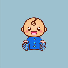 cute baby face vector blue clothes illustration