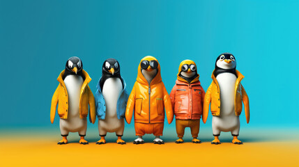 Anthropomorphic penguin sports crew - obrazy, fototapety, plakaty