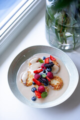 Cottage Cheese Pancakes with Sweet Sauce and Berries