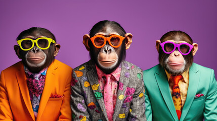 Chimpanzee designers in vibrant attire