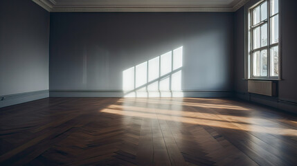 empty living room with blue tones wall