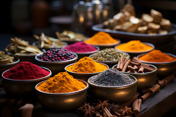 Arabian marketplace with colorful spices.