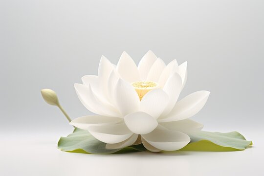 Fototapeta Photo of a graceful lotus flower on a solid white background. Generative AI