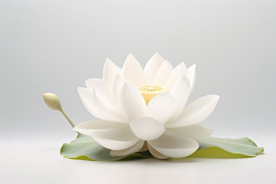 Photo of a graceful lotus flower on a solid white background. Generative AI