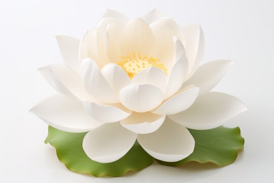 Photo of a graceful lotus flower on a solid white background. Generative AI