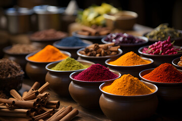 Arabian marketplace with colorful spices.