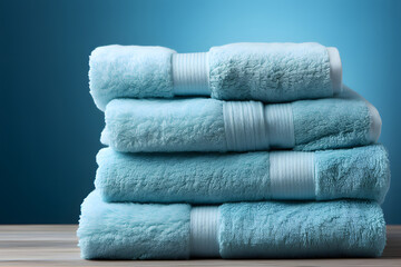 Obraz na płótnie Canvas Clean towels on blue pastel background.