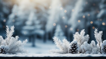 Frosted Christmas card with white fir tree branch
